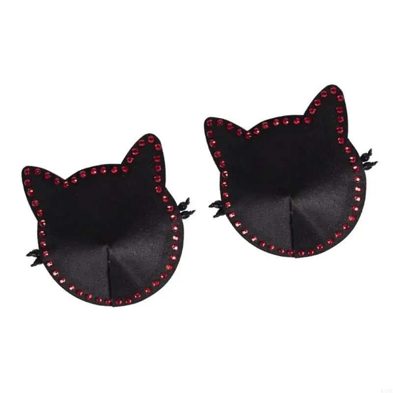 

L5YC 1 Pair Sparkling Rhinestones Cats Nipple Cover Women Nipple Pasties Breast Stickers Pad Adhesive Reusable Bras Petals