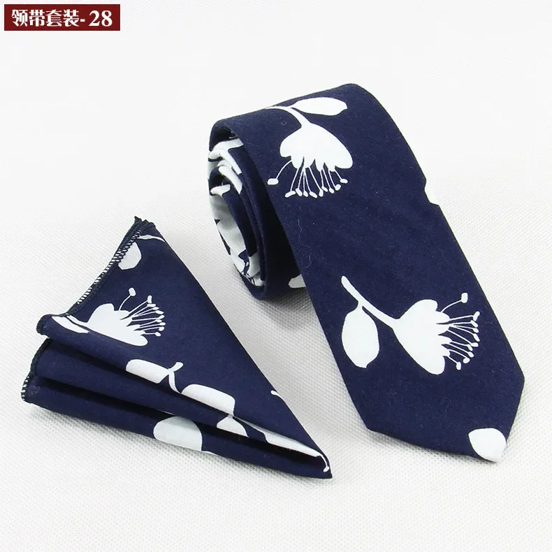 Korean casual cotton floral print tie 6cm casual tie pocket towel set men's narrow small tie in stock