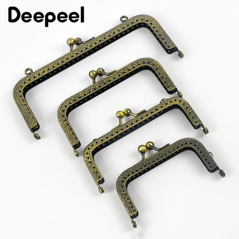 Deepeel-manijas de Metal en relieve para bolso, marco de bolso, cierre de beso, mango cuadrado de bronce, soportes de costura, accesorios DIY,