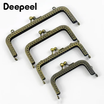 Deepeel-manijas de Metal en relieve para bolso, marco de bolso, cierre de beso, mango cuadrado de bronce, soportes de costura, accesorios DIY, 6-20cm, 5 uds.