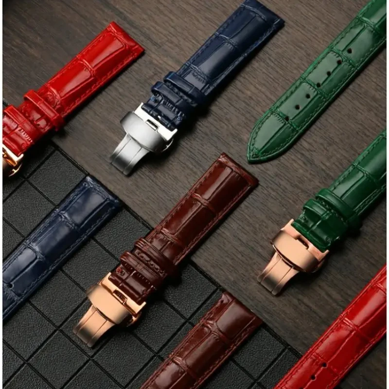 18 19 20 21mm 22mm For TISSOT Tudor Rolex Citizen longines COW Genuine leather watchband glossy green Dark blue men watch strap