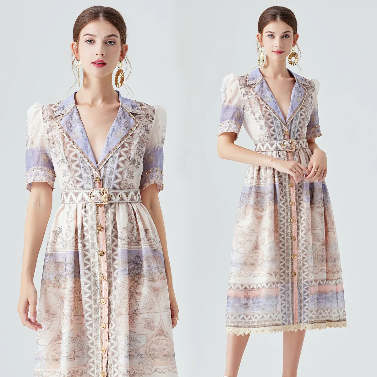 

2026 Cross-border Foreign Trade Australia's New Dress Splicing Lace Lace Heavy Industry Beads Medium and Long Dress Women