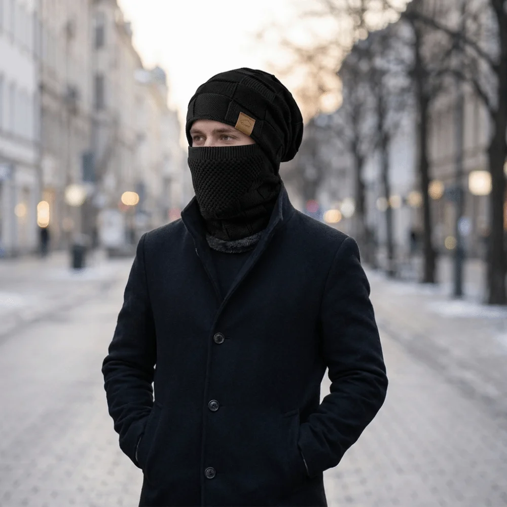 2Pcs/Set New Elastic Hat Face Mask Set Durable Windproof Full Head Cover Hat Warm Thickly Men Knit Beanie Cold Weather