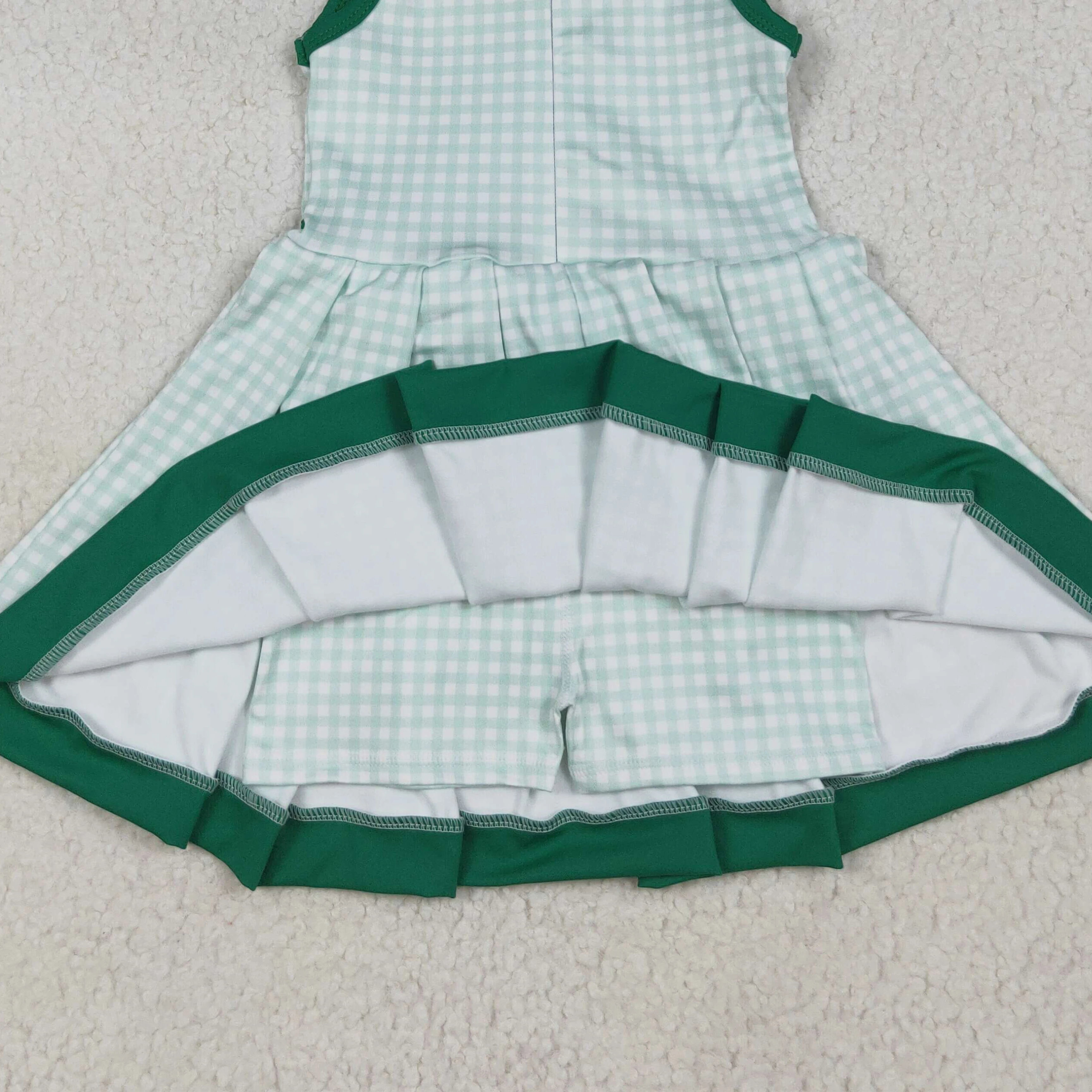 Dress Summer Baby Girl Sleeveless Green Plaid Athletic Yoga Active Wear Skorts Toddler Knee Length Dress Children Kids Clothes