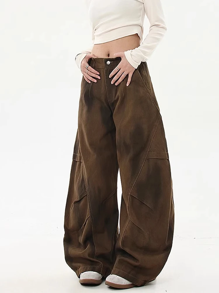 Męskie spodnie casualowe w stylu retro amerykańskim, luźne, z szerokimi nogawkami, jesienne, modne, wodoodporne, luźne, w stylu high street, długie...