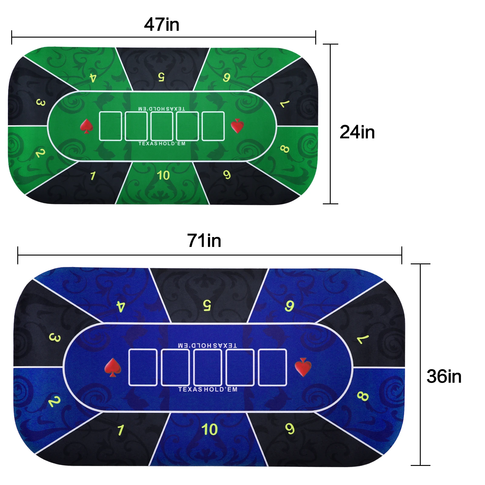 47 x 24In Portable Rubber Texas Hold'em Poker Mat Water Waterproof, Noise Reduction Suitable for Any Tabletop Game Carry Bag