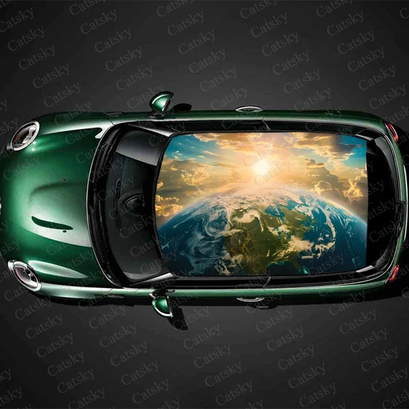 Earth Space Sun Rising Car Roof Sticker Wrap Racing SUV Accessories Packaging Painted PVC Custom Car Graphic Decal