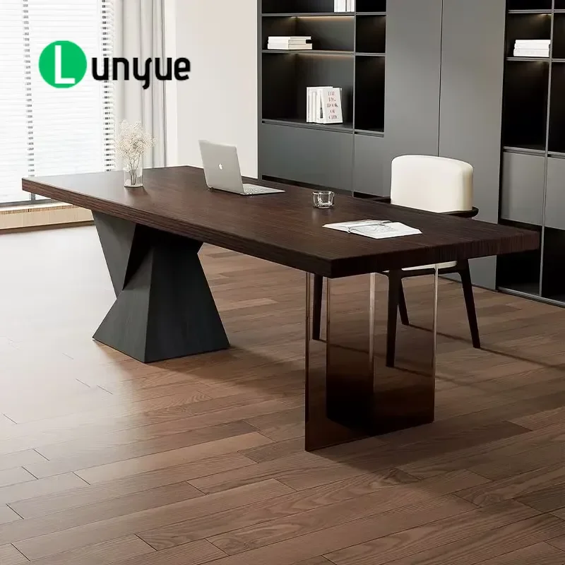 Solid Wood Computer Desk with Socket Light Luxury Modern Italian Minimalist Design for Home Study Office Workstation