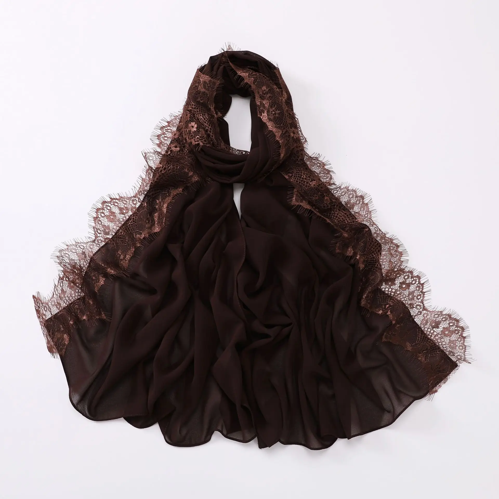 Hijabs de gasa de encaje de lujo para mujer, bufanda musulmana, chales sólidos para fiesta, chal, turbante islámico, pañuelo para la cabeza para mujer, Ramadán