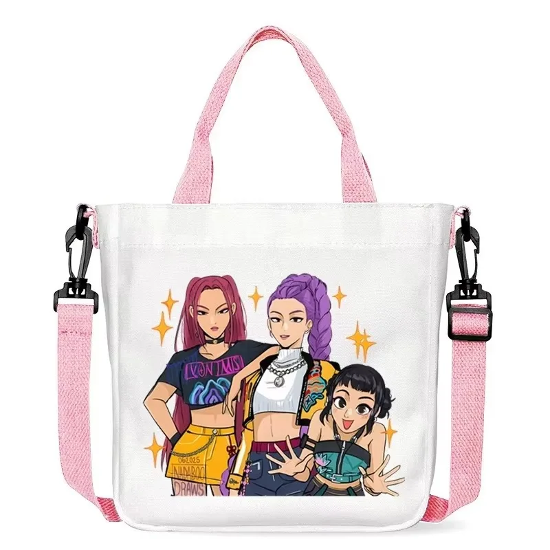 

K-pop Demon Hunters Canvas Shoulder Bag for Boys Girls Anime Fashion Crossbody Bags Students Probable Handbag Simple Tote-bag