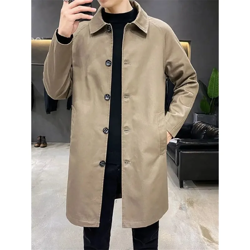 Men Spring Autumn New Lapel Casual Coat Loose Business  Long Trench Coat