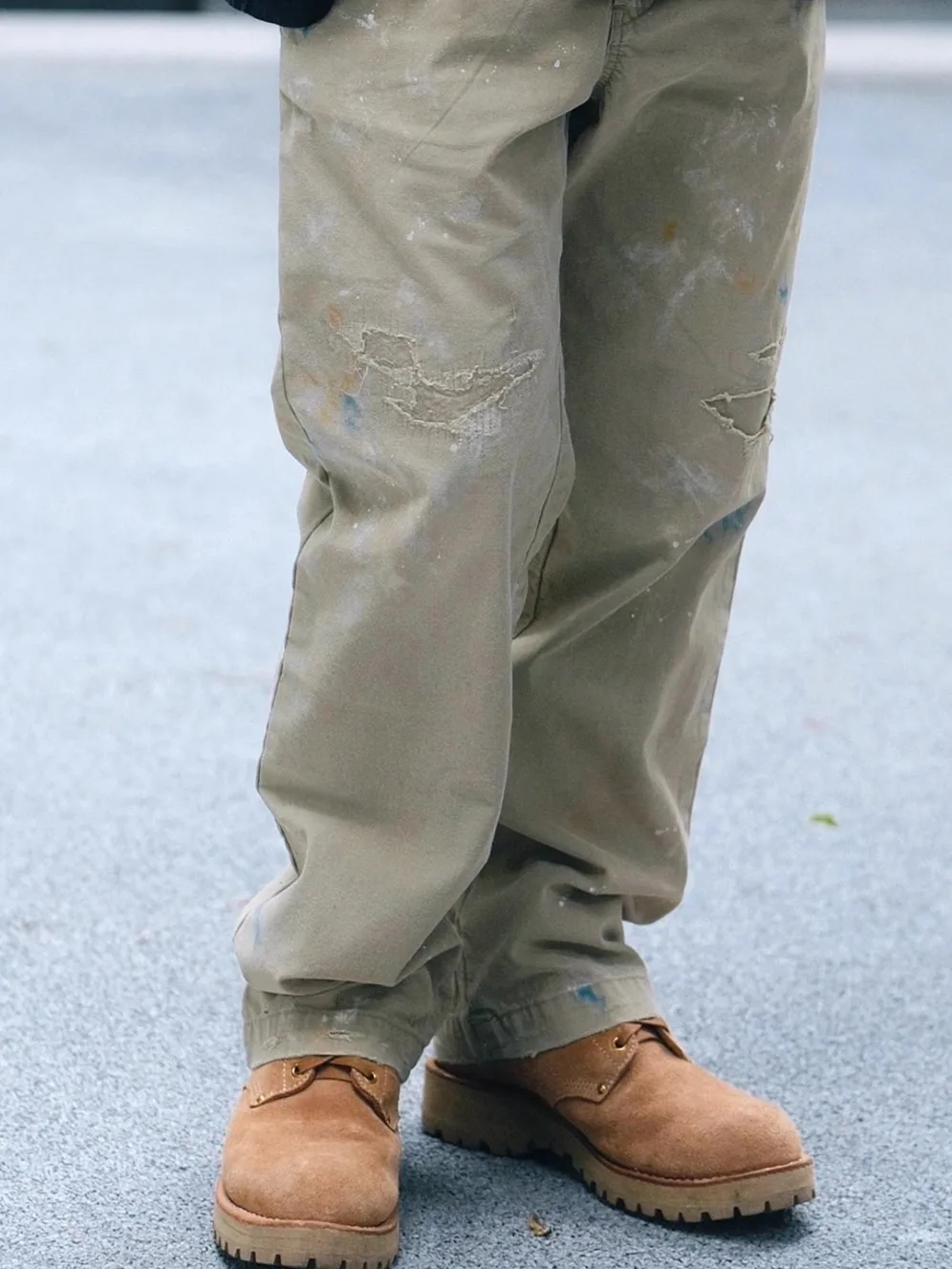 

MADN Taedwork Casual Pants Heavy Hand-dn Splatter Ink Oil Stain Destruction Cotton Straight Leg Pants for Men