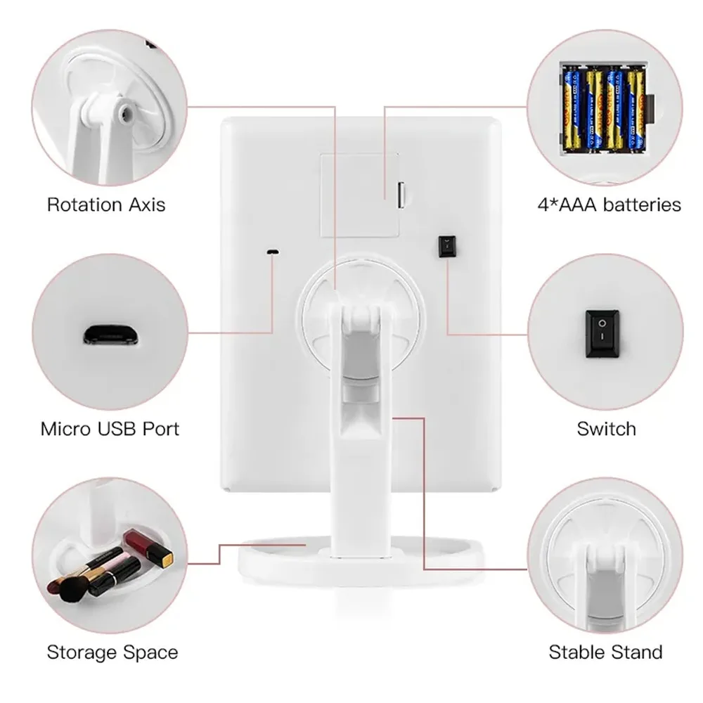 Miroir de maquillage de vanité LED avec commande tactile, éclairage réglable 1X, 2X, grossissement 3X, conception à trois volets, cadeau idéal pour les femmes
