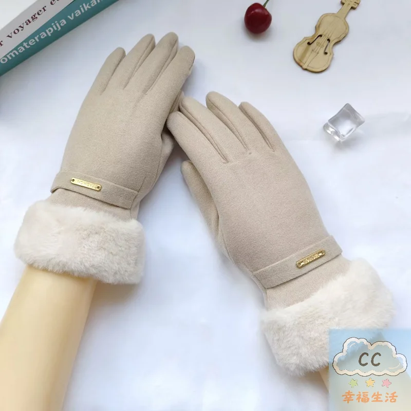 قفازات شتوية تعمل باللمس من YY، خارجية من جلد الغزال مع بطانة مخملية من القطيفة، تصميم سميك مقاوم للبرودة لركوب الخيل والأنشطة الخارجية