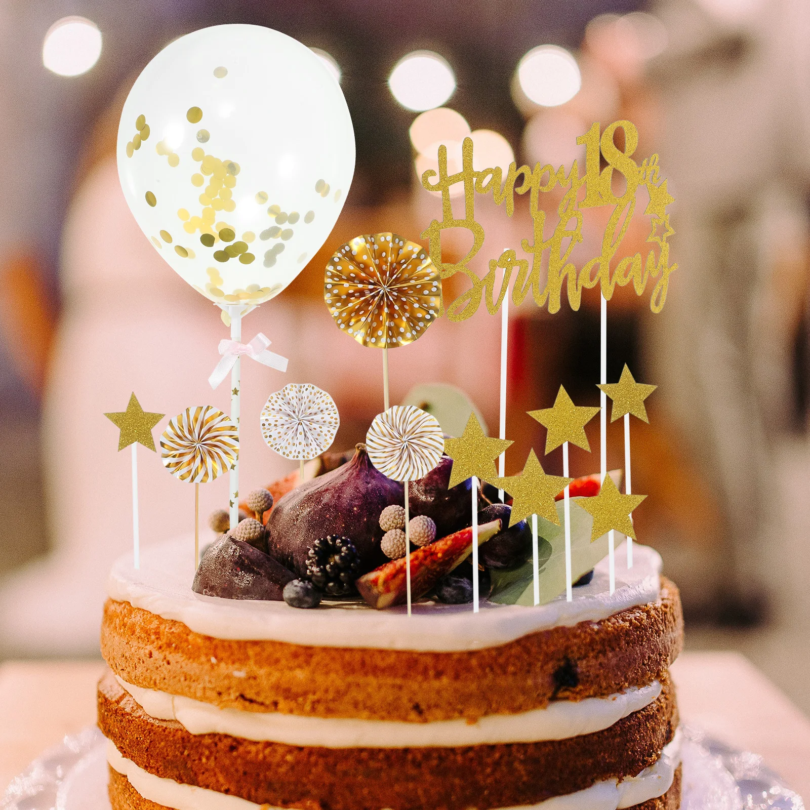 

1Set 18Th Birthday Cake Topper Chic Gold Design Cake Insert for Birthday Celebration Dessert Topper Decor Dessert Decor