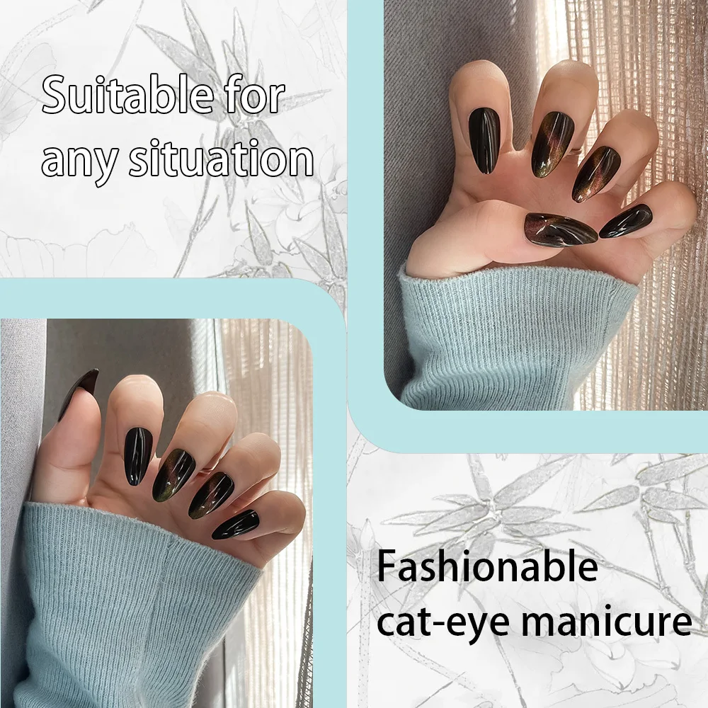 Juego de 96 uñas a presión Glam Cat Eye, punta francesa, reutilizable, fácil de aplicar para ocasiones especiales diarias, perfecto para mujeres y niñas