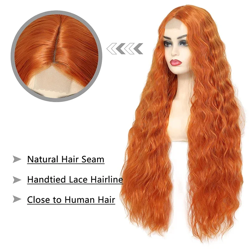 13x6 ลูกไม้ด้านหน้าผมสังเคราะห์ลอนน้ำผมหยิกสังเคราะห์ 32 นิ้วปุยและเป็นธรรมชาติเหมาะสำหรับงานปาร์ตี้ประจำวันของผู้หญิง