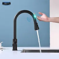 Touch Sensor Control Kitchen Faucet Matte Black Hot & Cold Sink Water Mixer Rotatable Tap