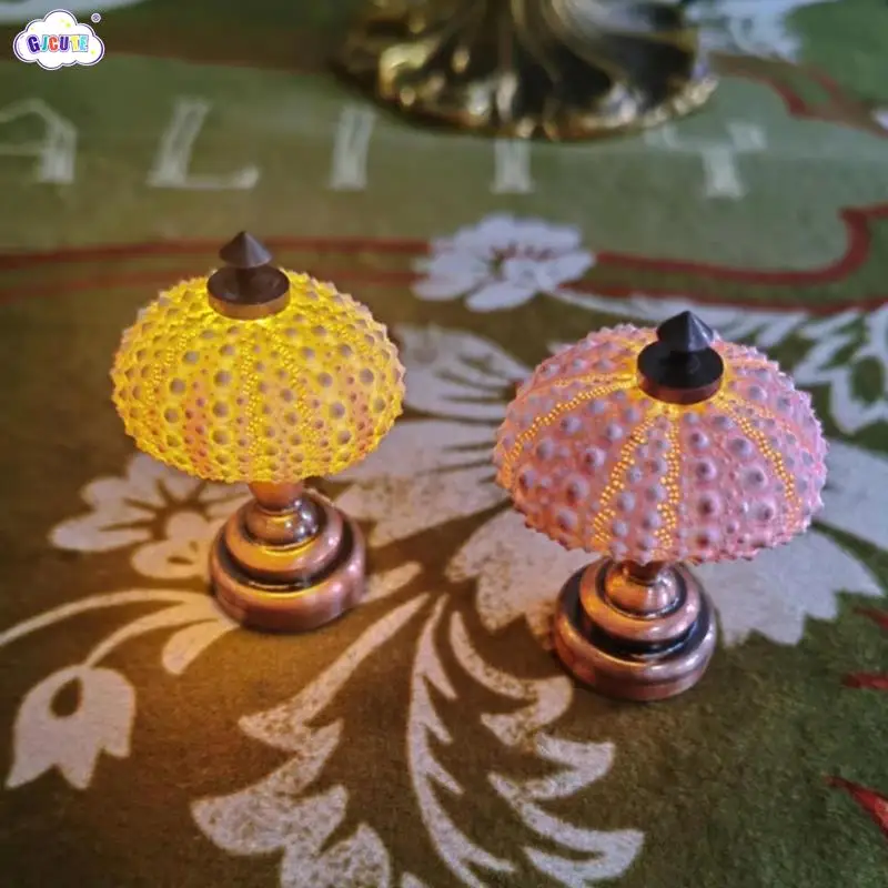 

1 Set Dollhouse Miniature Lamp Mini Retro Sea Urchin Night Light Doll House Furniture Lamp Model Accessories Bedroom Decor