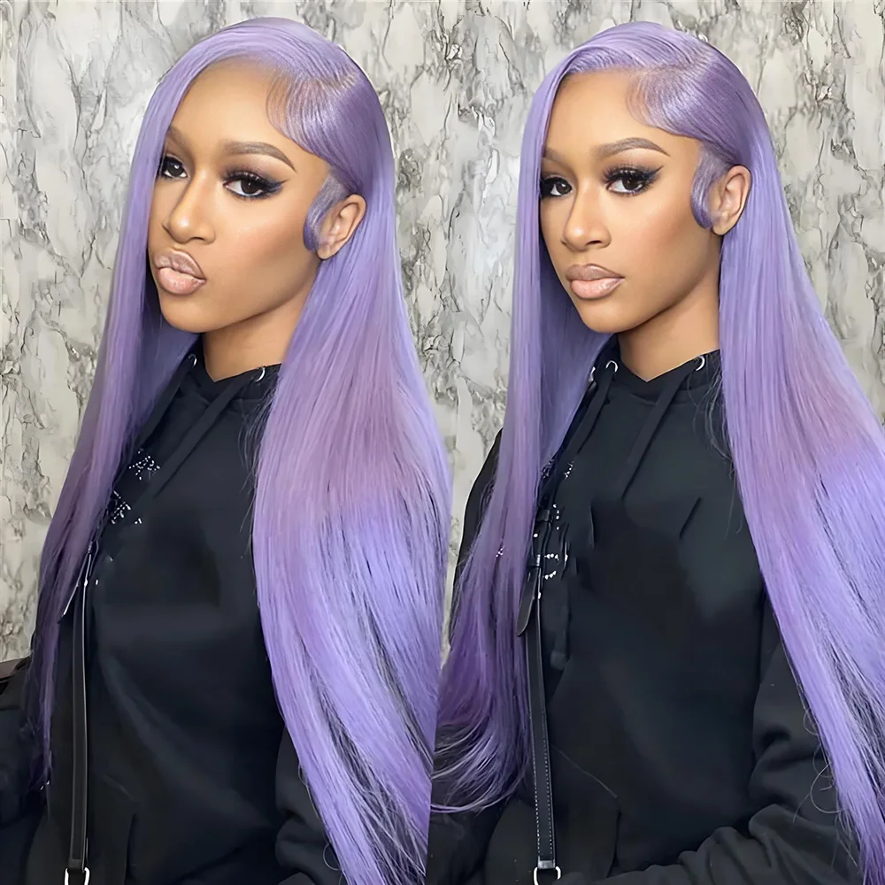 

30 36 inch 200% High Density Human Hair Bone Straight Purple 13x4 Lace Fronts Wigs Hd Preplucked Lace Human Hair Wig Glueless Go