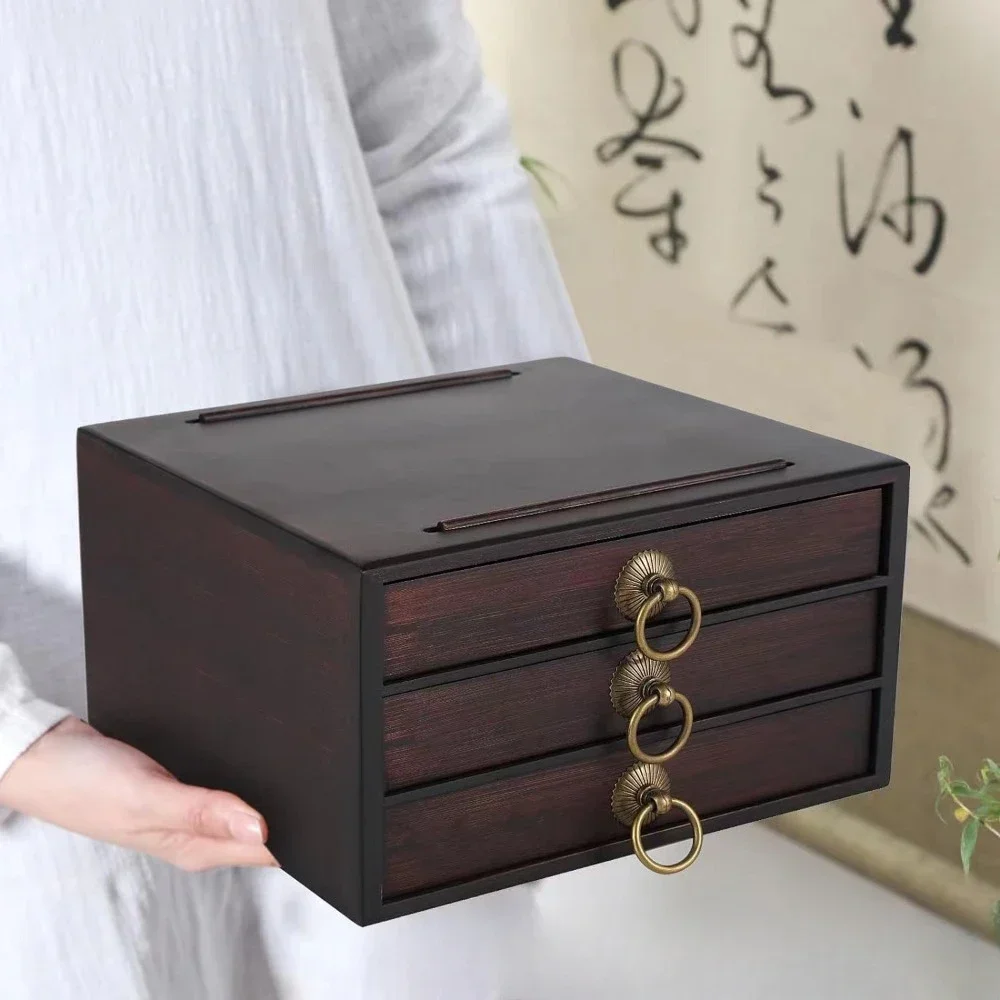 Chinese solid wood three-layer jewelry ox household jewelry display bx tea packaging box wood jewelry finishing bo