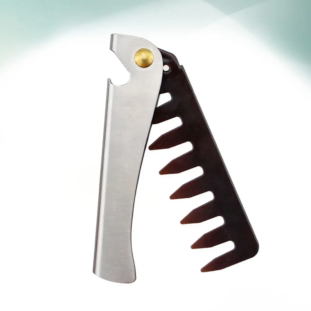 

1 шт. винтажная расческа для волос из нержавеющей стали с широкими зубьями, портативная складная карманная расческа для мужчин, массажная, антистатическая