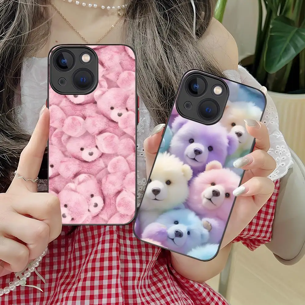 

Чехол для телефона Kawaii Cute Bear для iPhone 16, 15, 14, 13, 12, 11 X XR XS 8 7 Pro Max Plus, силиконовый чехол с цветным принтом, довольно роскошь