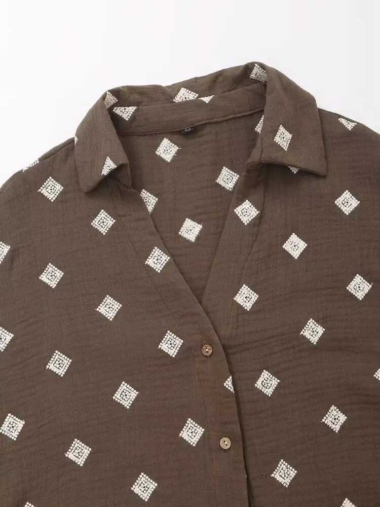 Maxdutti Summer Blouse Women Tops French Countryside Style Embroidered Shirt For Women Tops