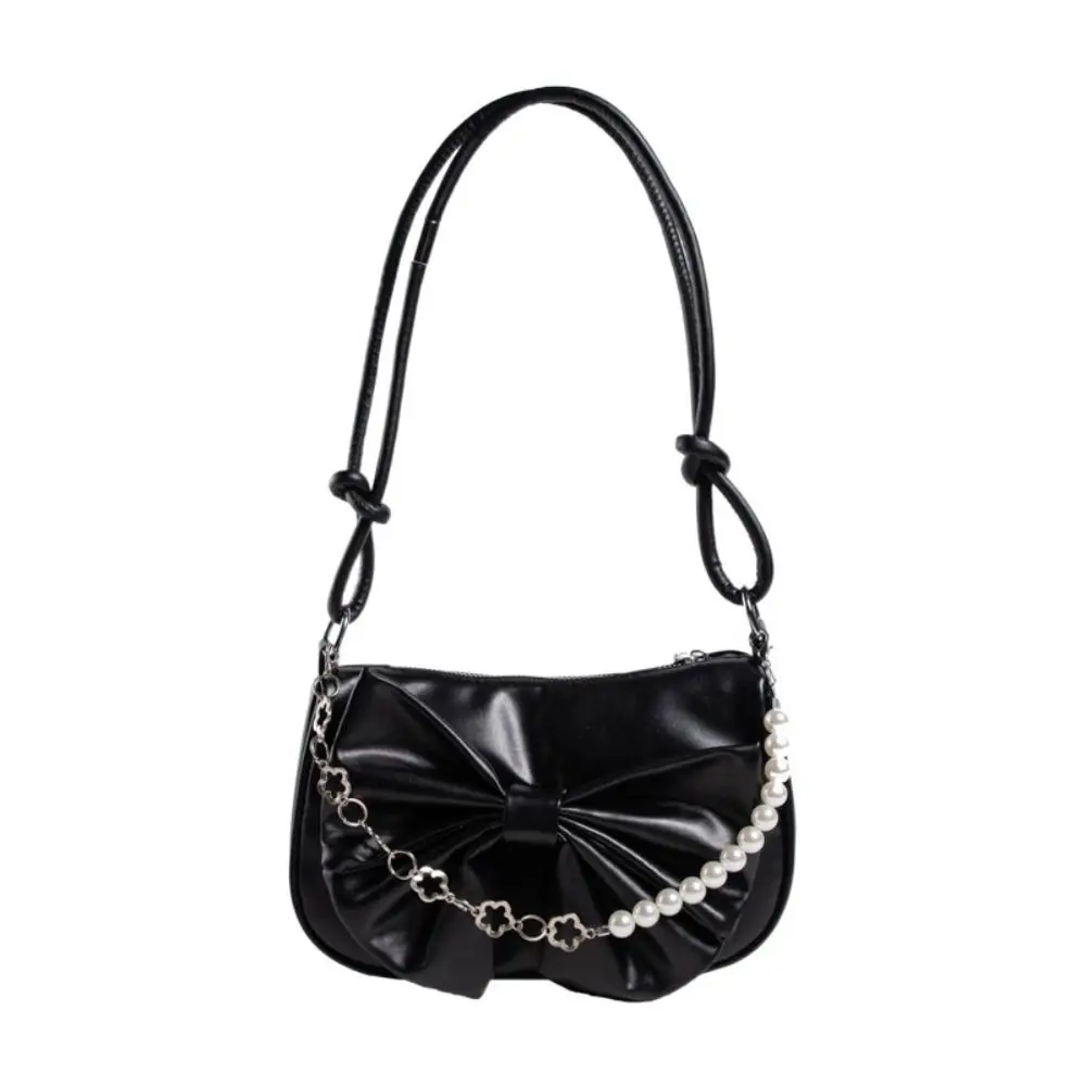 

PU Leather Bowknot Shoulder Bucket Bag Korean Style Large Capacity Women Armpit Bag Casual Simple Bow Tote Bag Office Worker