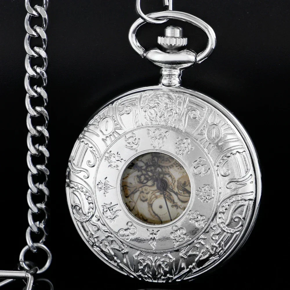 

Steampunk Hand Winding Mechanical Pocket Watch FOB Chain Alloy Pendant Classical Pocket Clock Men PJX1638