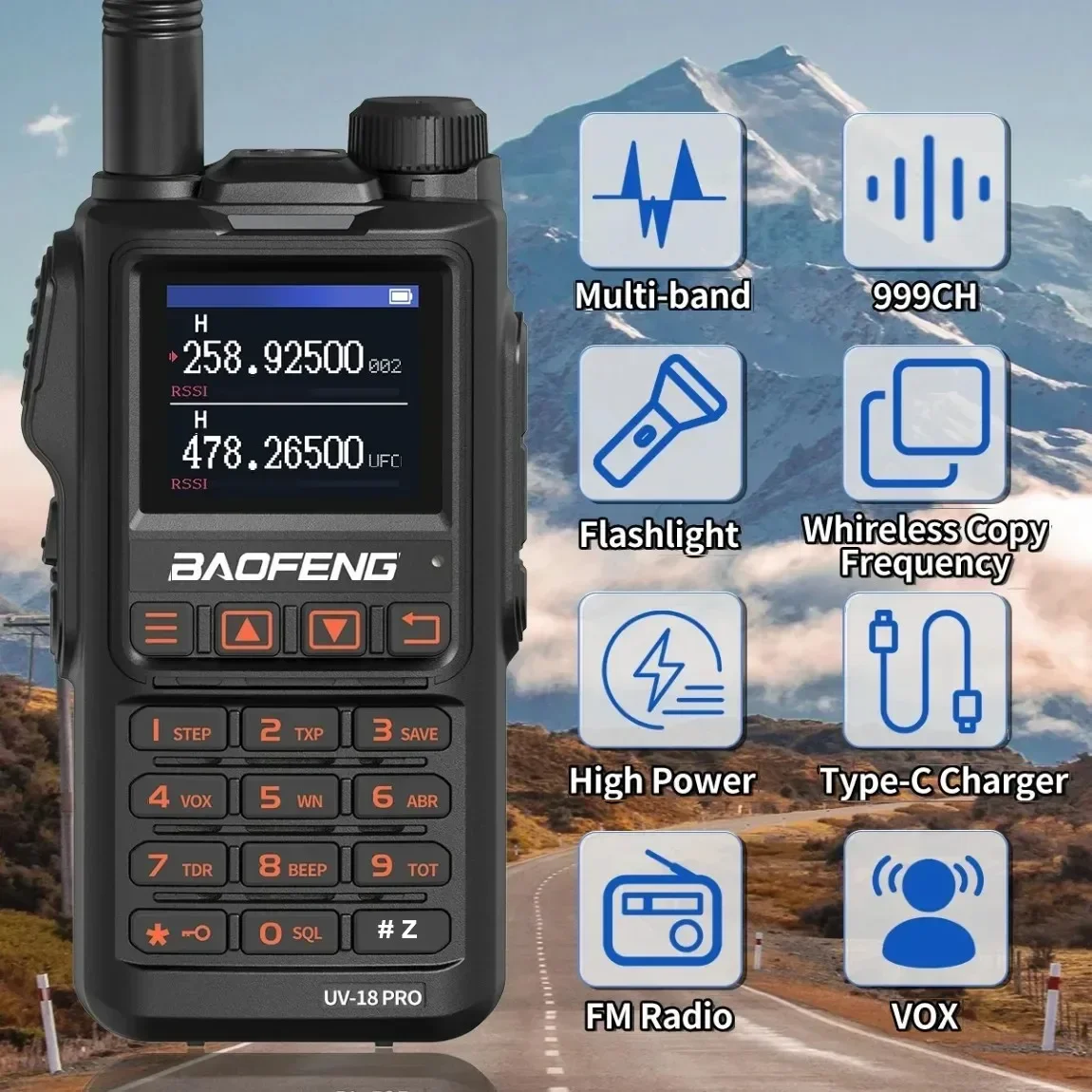 Baofeng UV-18 Pro Walkie Talkie 10 Вт Беспроводная частота копирования 999CH NOAA Двухсторонняя радиосвязь Type-C VHF UHF UV-5R UV18 Ham