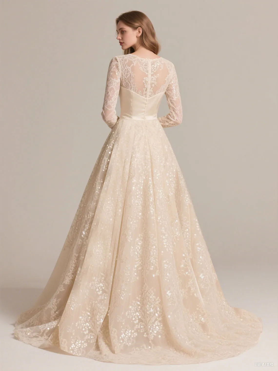 Элегантные вечерние платья трапециевидной формы с круглым вырезом и длинными рукавами, блестящие свадебные платья с блестками, кружевные платья 2025 года, бесплатные индивидуальные платья