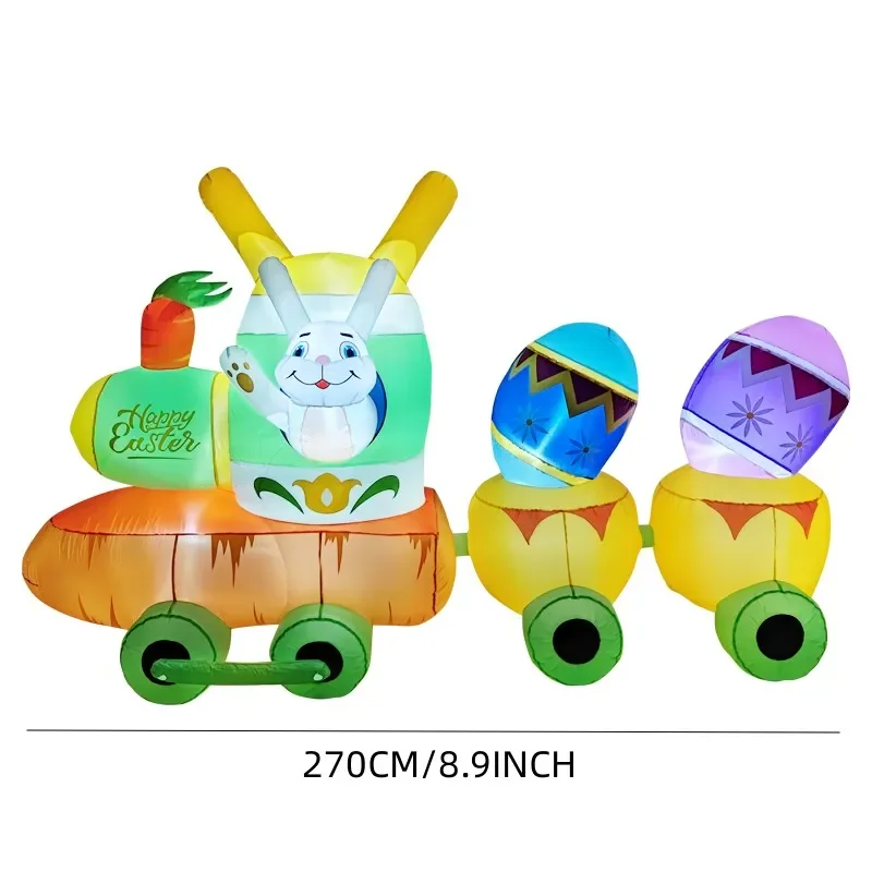 9 FT Inflatable Easter Train with Bunny Basket Colorful Eggs Decorations for Yard Garden Lawn Indoors Outdoors Home Holiday Toys