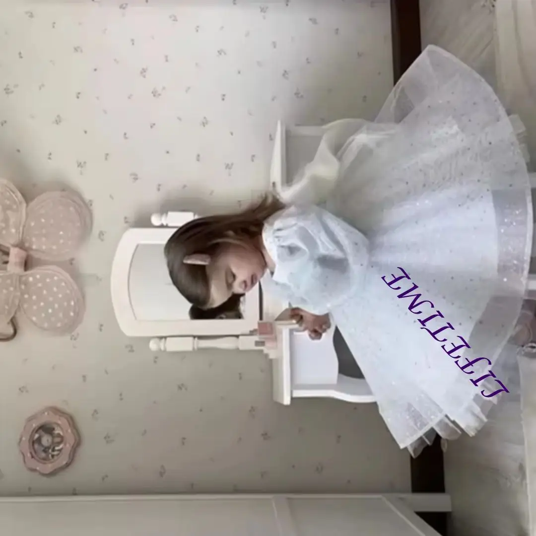 

Индивидуальное пышное детское бальное платье с пайетками и цветами, с круглым вырезом, из фатина, длиной до колена, для девочек на день рождения, первое причастие, свадьбу