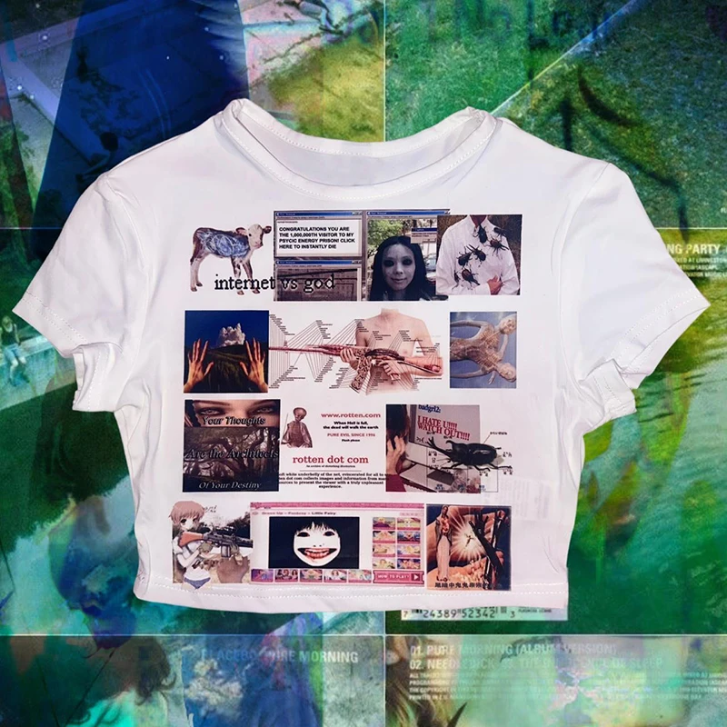 Sexy Grunge Fee Vintage T-Shirt Emo Mädchen 1920er Jahre y2k Crop Tops Punk Print T-Shirt Punk lässig adrette Stil Vintage Frauen Streetwear