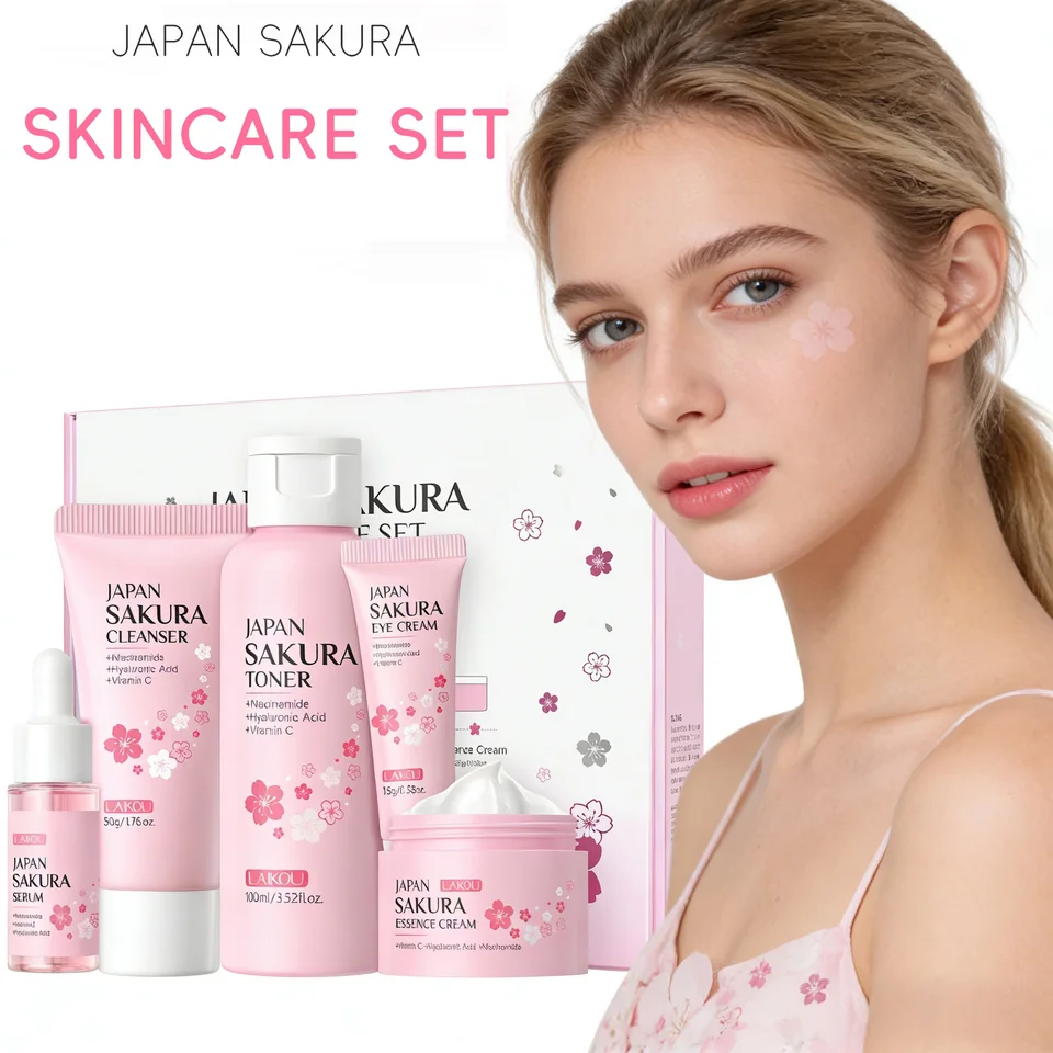 LAIKOU 桜 5点スキンケアキット 洗顔料 化粧水 美容液 アイ クリーム