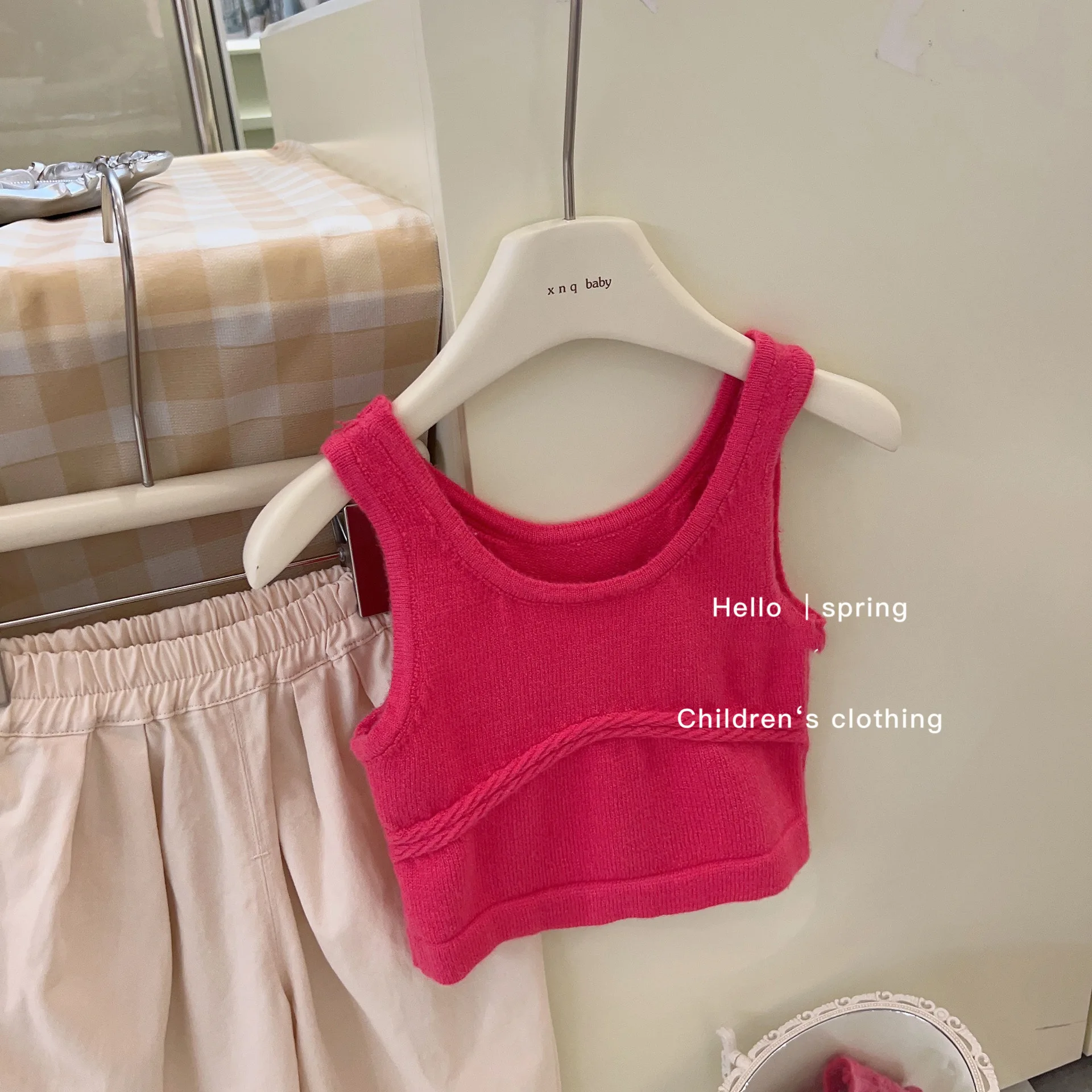 Girls Suits 2024 Spring and Summer New Girls Suits Baby Girls Foreign Style Solid Color Knitted Vest Pants Two-piece Set Clothes