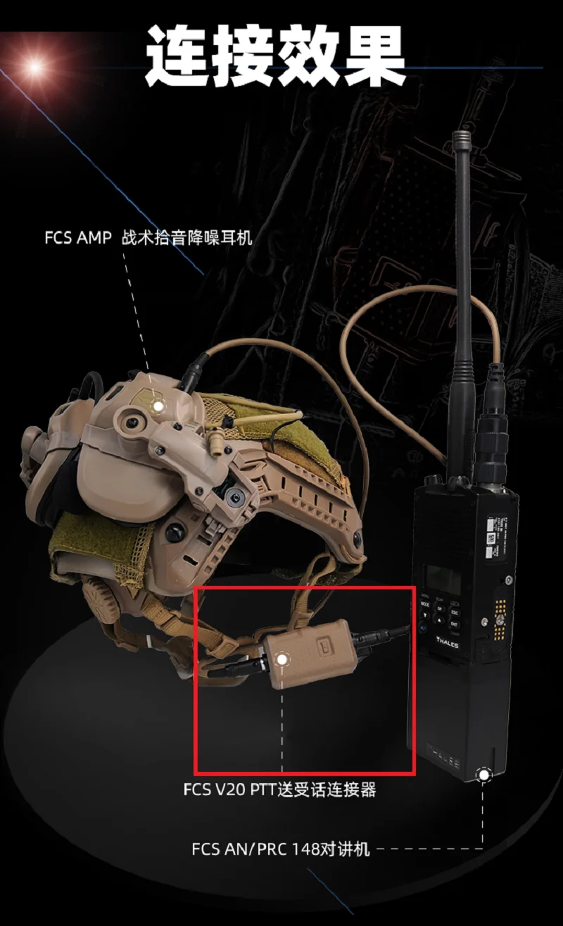 FCS V20 Tactical Communication Headset AMP Single Channel PTT Is Compatible With PRC148 / 152 And Other Types Of Walkie Talkies