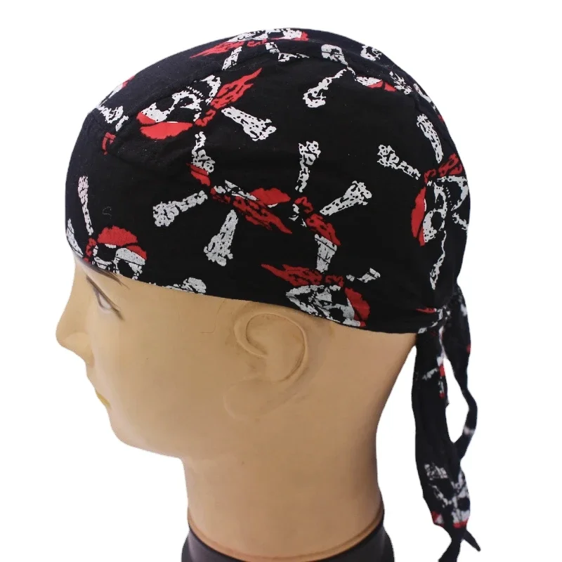 New Skull Print Pirate Hat For Men 's Cap Helmet Riding Cylcing Caps Cotton Male Caps Outdoor Hiphop Dancing Headscarf Headgear