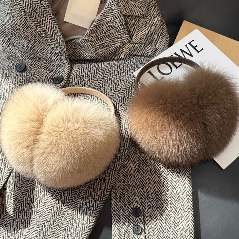 Fox Fur Ear Muffs Thickened Warm Ear Covers Winter Women Plush Ear Muffs Natural Fur muffs real Warmer Plush EarMuff Outdoor