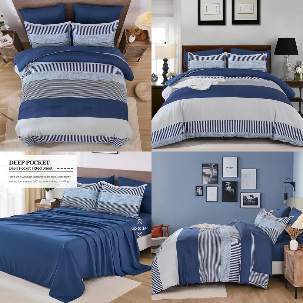 

Комплект одеял в темно-синюю полоску из 7 предметов для детей и подростков — постельное белье в сумке нейтрального стиля