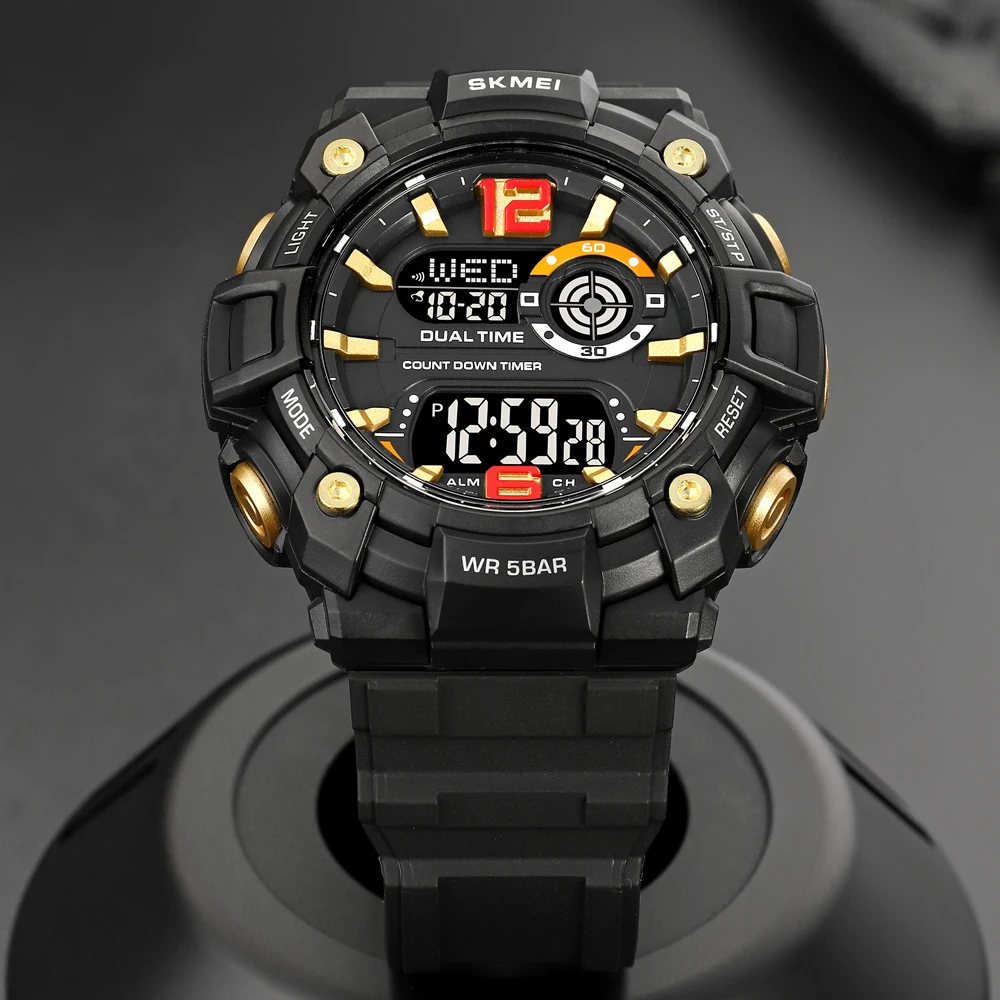 Orologio da uomo di marca SKEMI Luxury Fashion 2 Time Black Outdoor Sports Digit orologio da polso orologio luminoso impermeabile Casual maschile