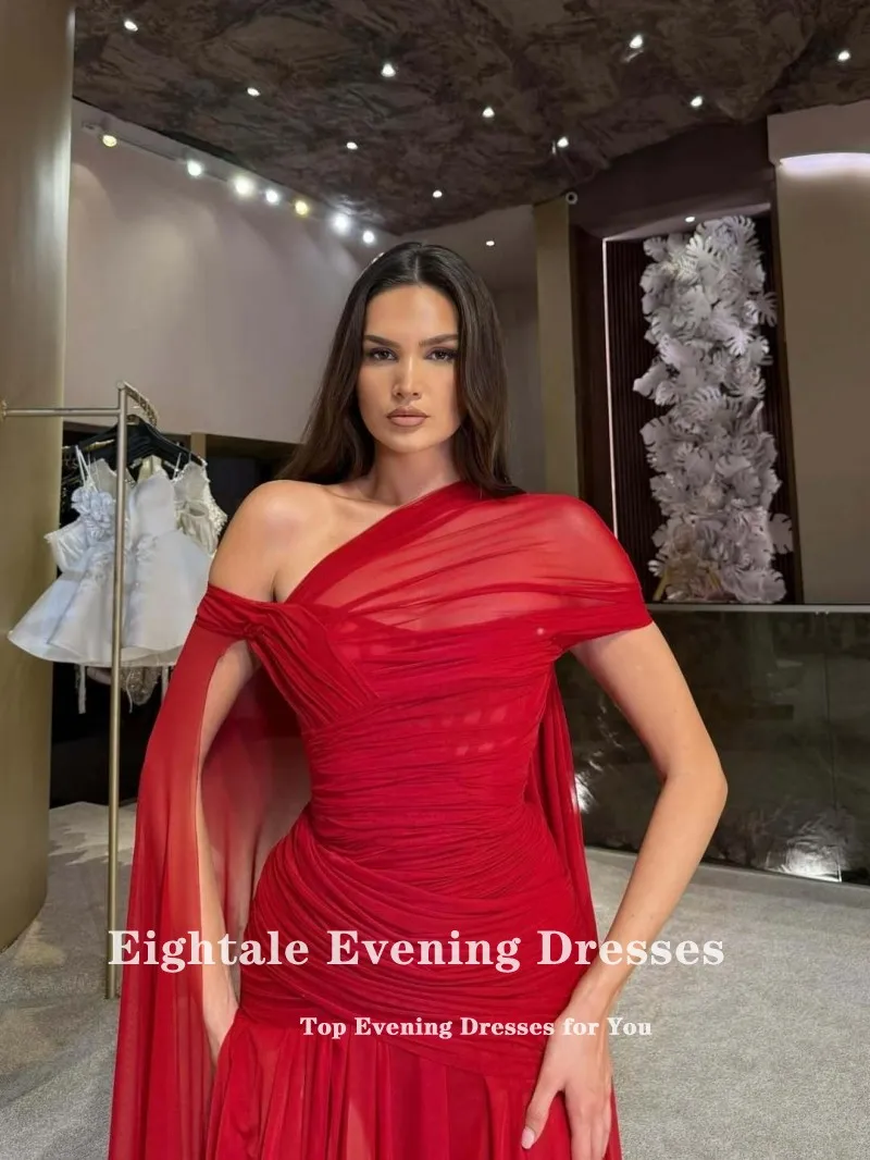 

Eightale Arabic Evening Dress One Shoulder High Slit Customized Chiffon Burgundy Cap Sleeves Prom Wedding Party Gown