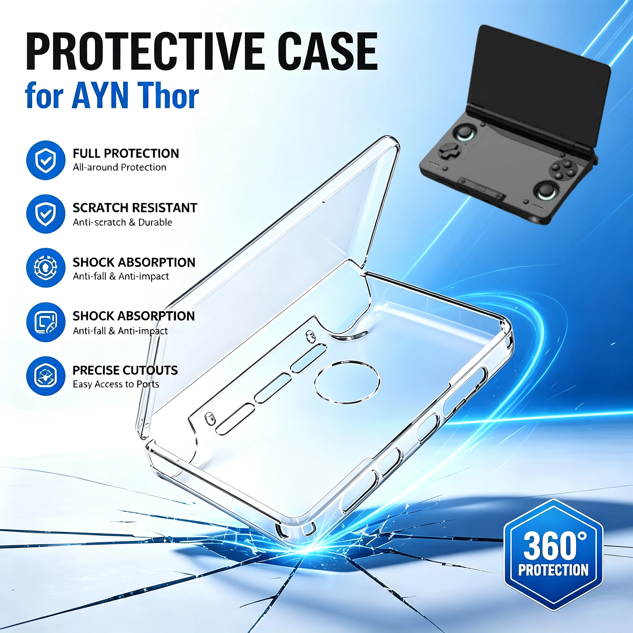 Transparente TPU-Schutzhülle für AYN THOR Spielkonsole Kratzfester Schutz für Ayn Thor Gaming-Zubehör