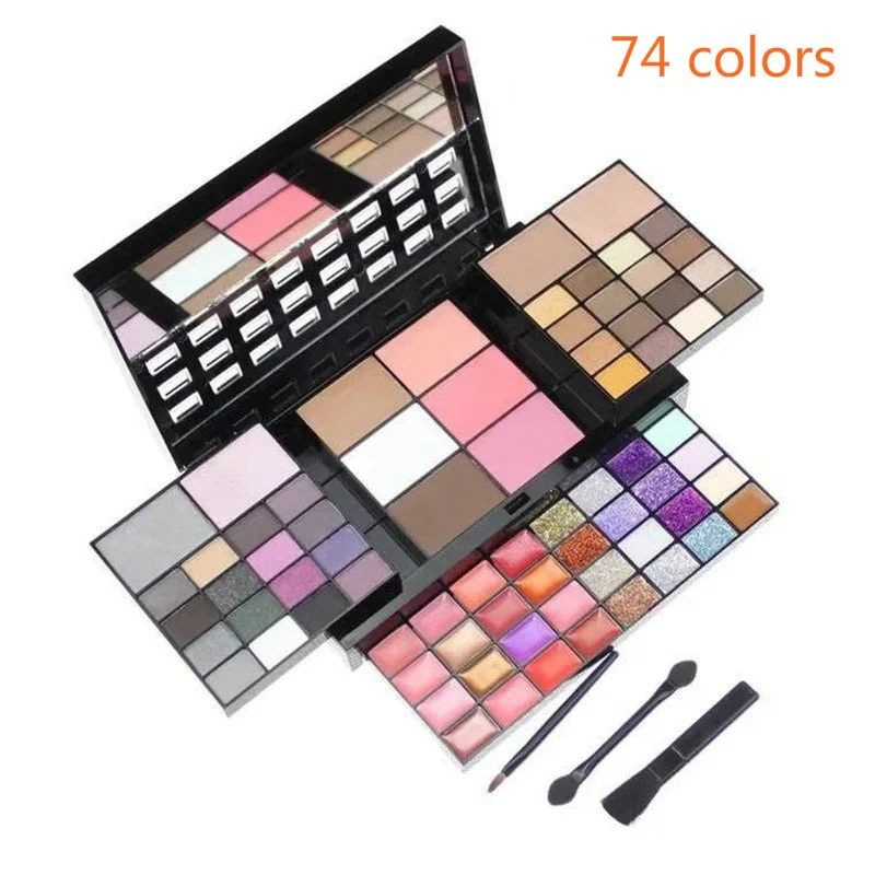 74-Color push-pull double-layer makeup plate photo studio makeup artist makeup eyeshadow blush trimming integrated plate