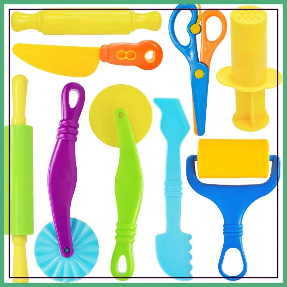 

9 Pcs Dough Tool Set with Cutters, Roller, Rolling Pins, Safety Scissors, Plastic Knife, Plastic Rollers