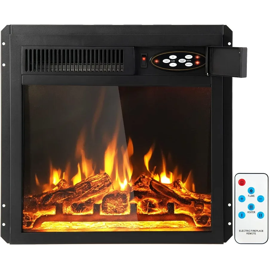 18 Inches Electric Fireplace Insert Recessed Fireplace Heater with 7-Level Adjustable Flame Brightness Remote Control Overheat