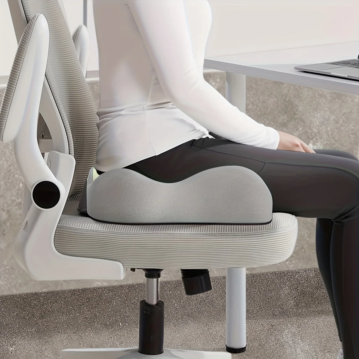 1-Piece High-Elastic Memory Foam Seat Cushion and Backrest Cushion for Office Long Sitting and Car Use, Multifunctional Coccyx Pressure Relief, Hip Shaping Cushion, Lumbar Support, 3D Ergonomic Support, Light Green and