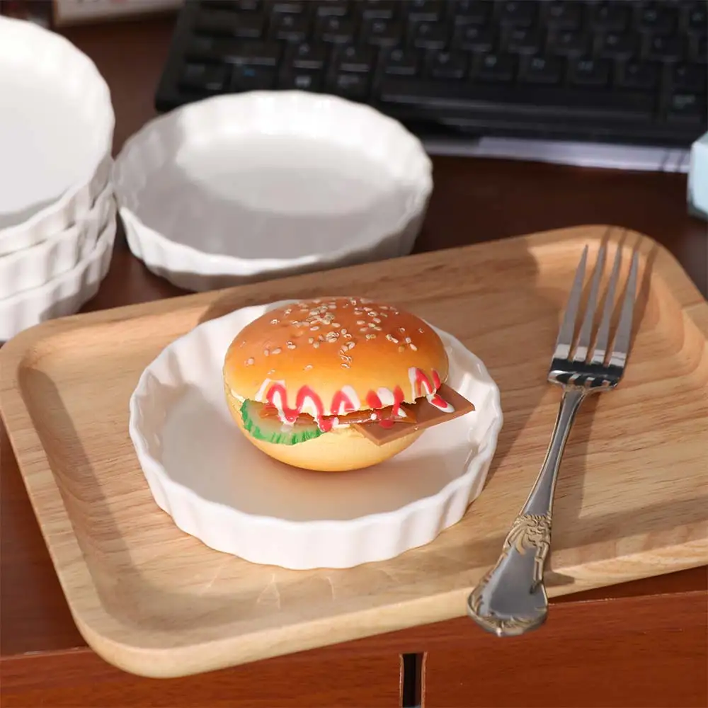 

6pcs Kitchen Baking Container Ceramic Creme Brulee Ramekins Shallow White Tart Baking Pan Round Souffle Dishes Household