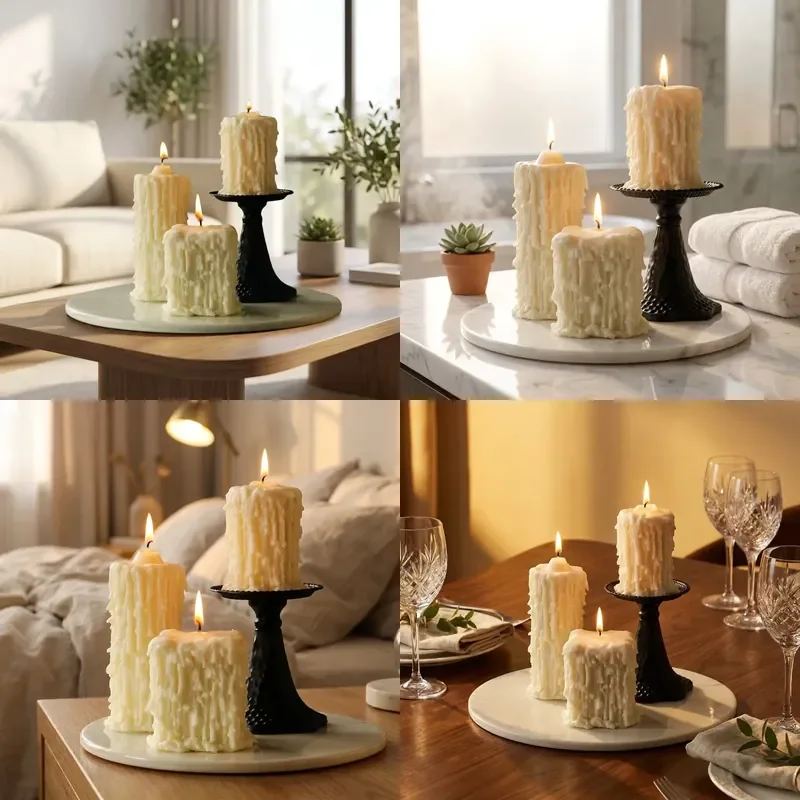 French Retro Dripping Candle 3 Piece Set Moonlight Glaze White Gift Box INS Style Luxury Home Decor for Living Room Bedroom